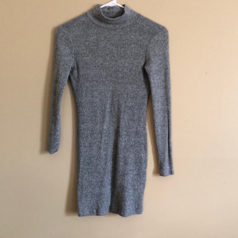 Gray ribbed turtleneck dress